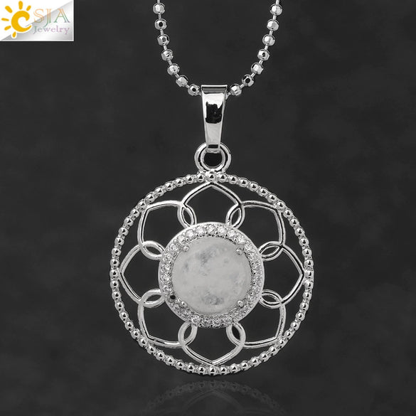 Minimalist Round Crystal Stone Pendant Necklace With Ball Chain Lace Detail Unisex Fashion Jewelry For Men And Women