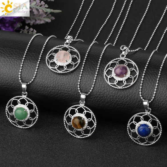 Minimalist Round Crystal Stone Pendant Necklace With Ball Chain Lace Detail Unisex Fashion Jewelry For Men And Women