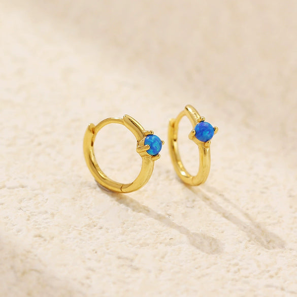 Minimalist S925 Silver Ins Cold Style Geometric Opal Inlaid Earring With Electroplating