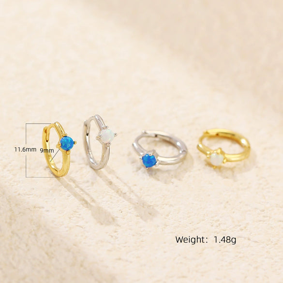 Minimalist S925 Silver Ins Cold Style Geometric Opal Inlaid Earring With Electroplating