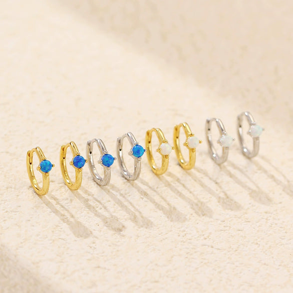 Minimalist S925 Silver Ins Cold Style Geometric Opal Inlaid Earring With Electroplating