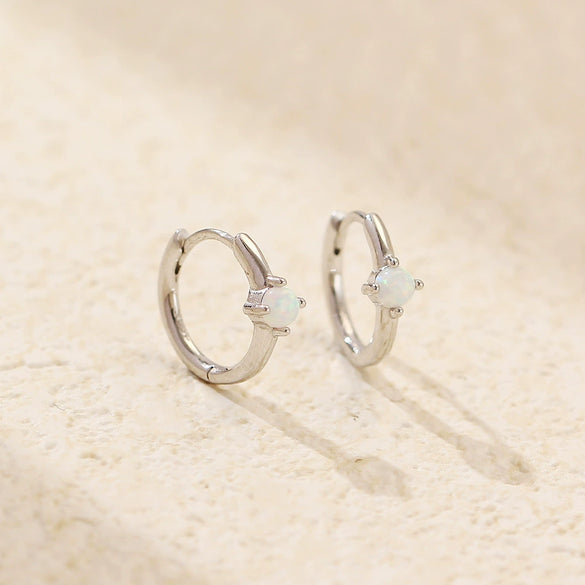 Minimalist S925 Silver Ins Cold Style Geometric Opal Inlaid Earring With Electroplating