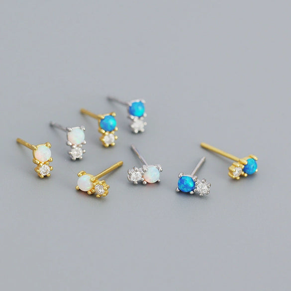 Minimalist 925 Silver Geometric Diamondencrusted Synthetic Opal Earrings For Women With Electroplating