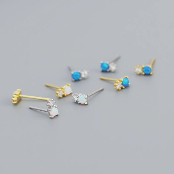 Minimalist 925 Silver Geometric Diamondencrusted Synthetic Opal Earrings For Women With Electroplating