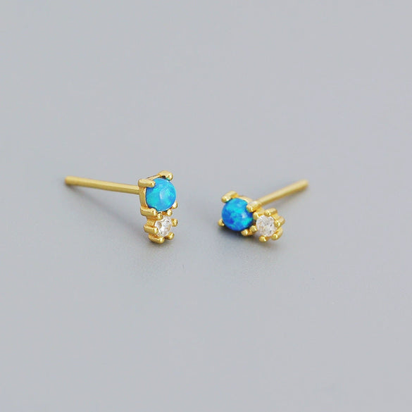 Minimalist 925 Silver Geometric Diamondencrusted Synthetic Opal Earrings For Women With Electroplating