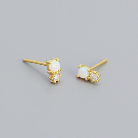 Minimalist 925 Silver Geometric Diamondencrusted Synthetic Opal Earrings For Women With Electroplating