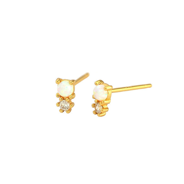 Minimalist 925 Silver Geometric Diamondencrusted Synthetic Opal Earrings For Women With Electroplating