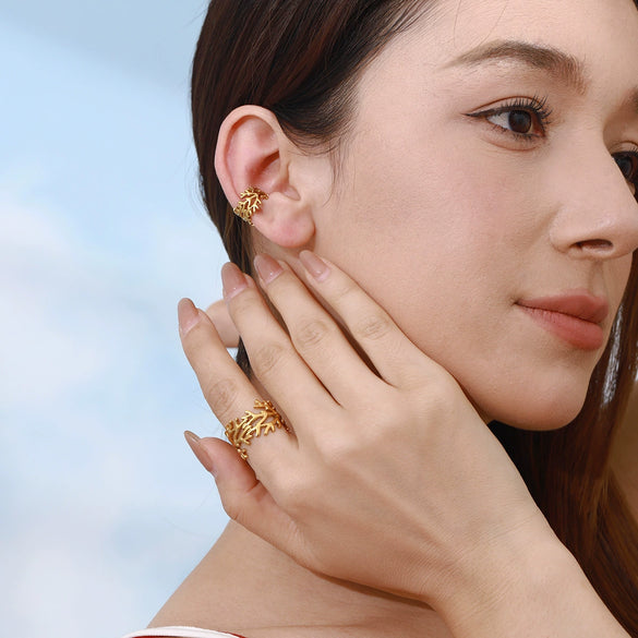 Minimalist Smooth Branch Hollow Opening Electroplated Stainless Steel Geometric Ear Clip Ring For Women
