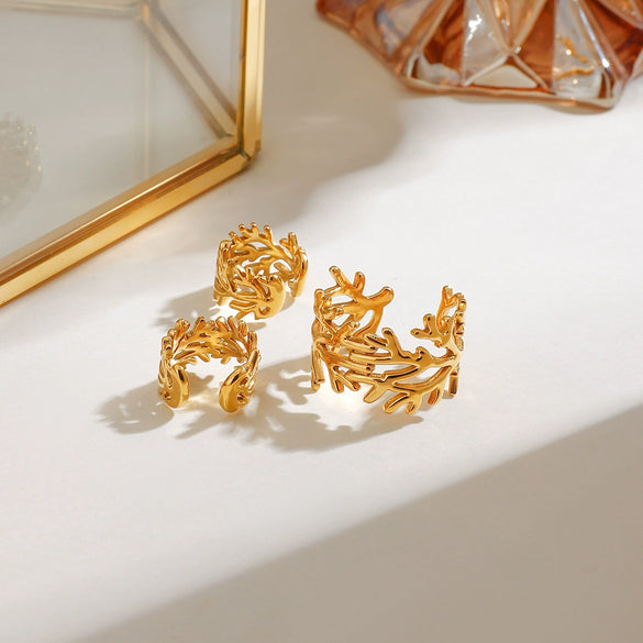 Minimalist Smooth Branch Hollow Opening Electroplated Stainless Steel Geometric Ear Clip Ring For Women