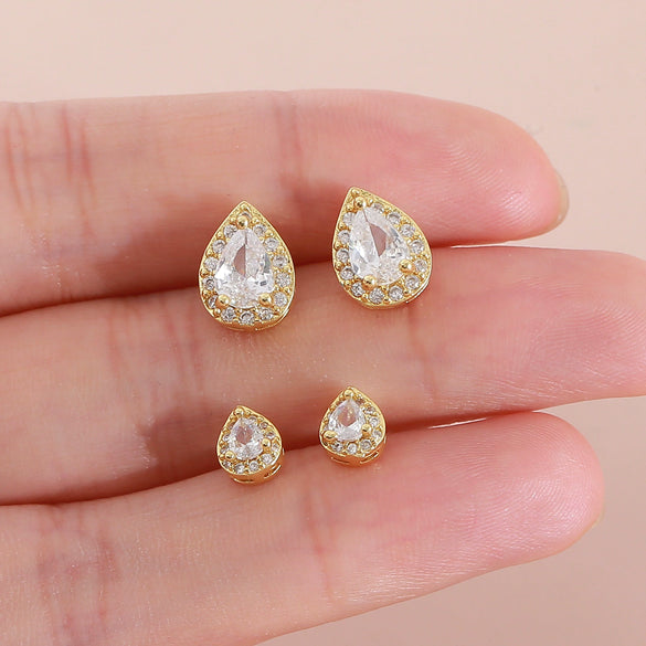Minimalist Sparkling Diamond Water Drop Copper Goldplated Stud Earrings For Women