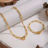 Minimalist Stacked Geometric Paperclip Chain Necklace And Bracelet Set Electroplated Stainless Steel And Titanium Steel Hip Hop Punk Streetwear Style For Women