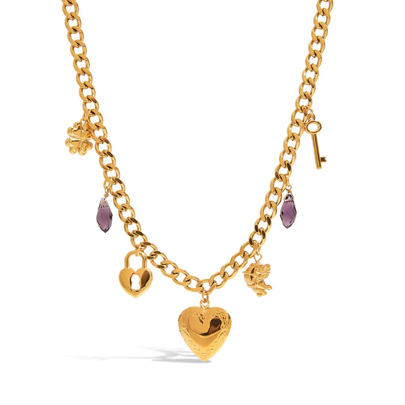 Minimalist Stainless Steel And Titanium Steel Heart Pendant Necklace With Electroplating For Women