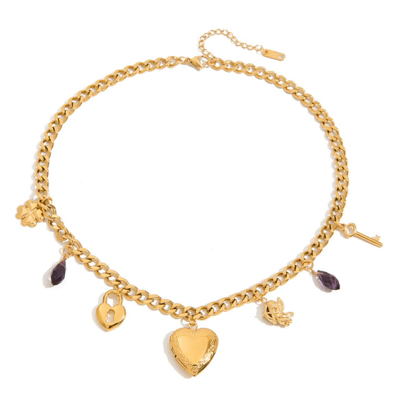 Minimalist Stainless Steel And Titanium Steel Heart Pendant Necklace With Electroplating For Women