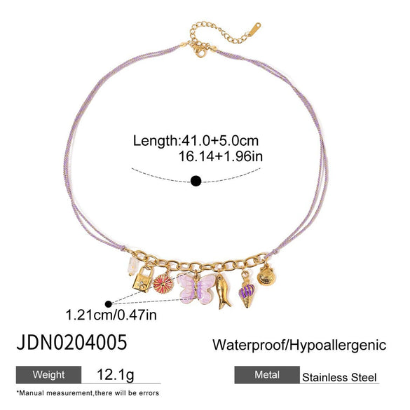 Minimalist Stainless Steel And Titanium Steel Necklace For Women With Geometric Pattern Diamond Butterfly Pendant And Electroplating Design