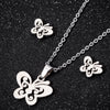 Minimalist Stainless Steel Butterfly Stud Earrings And Necklace Jewelry Set With Hollow Geometric Design And Electroplated Finish