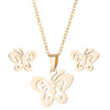 Minimalist Stainless Steel Butterfly Stud Earrings And Necklace Jewelry Set With Hollow Geometric Design And Electroplated Finish