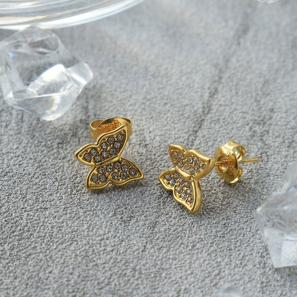 Minimalist Stainless Steel Butterfly Stud Earrings Animal Style Electroplated Jewelry