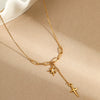 Minimalist Stainless Steel Clavicle Chain With Geometric Pattern And Star Pendant Electroplated