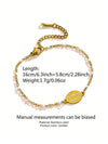 Minimalist Stainless Steel Cross Necklace And Bracelet Set With Crown And Roman Numeral Pattern Electroplated Gold Finish