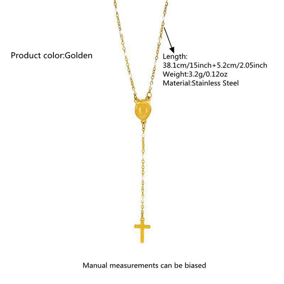 Minimalist Stainless Steel Cross Necklace And Bracelet Set With Crown And Roman Numeral Pattern Electroplated Gold Finish
