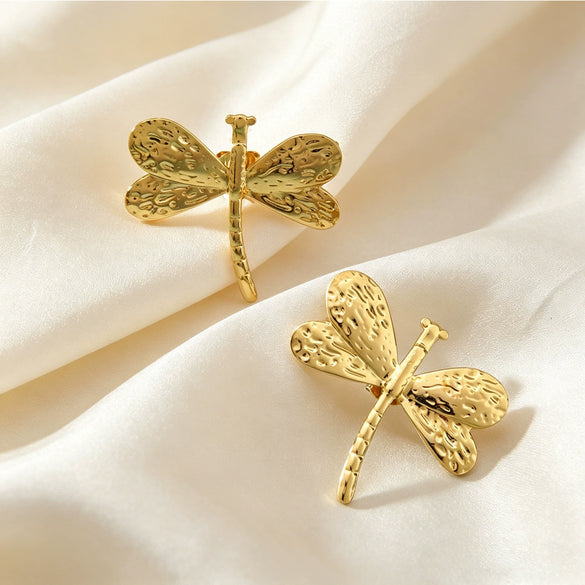 Minimalist Stainless Steel Dragonfly And Butterfly Stamped Earrings For Women Fashion Animal Design Non Fading Stud Earrings