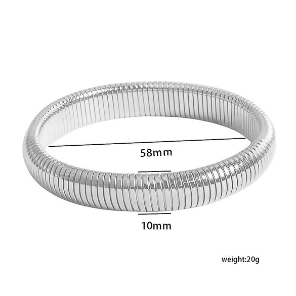 Minimalist Stainless Steel Elastic Ring Bracelet Titanium Steel Plated 18K Gold Striped Bracelet