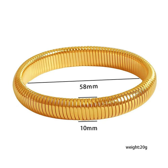 Minimalist Stainless Steel Elastic Ring Bracelet Titanium Steel Plated 18K Gold Striped Bracelet