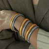 Minimalist Stainless Steel Elastic Ring Bracelet Titanium Steel Plated 18K Gold Striped Bracelet