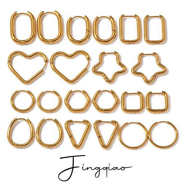 Minimalist Stainless Steel Electroplated 18K Gold Heart Shaped Geometric Earrings For Women