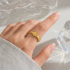 Minimalist Stainless Steel Fishbone Open Ring With Goldplated Finish Vacuum Electroplated Unisex Jewelry