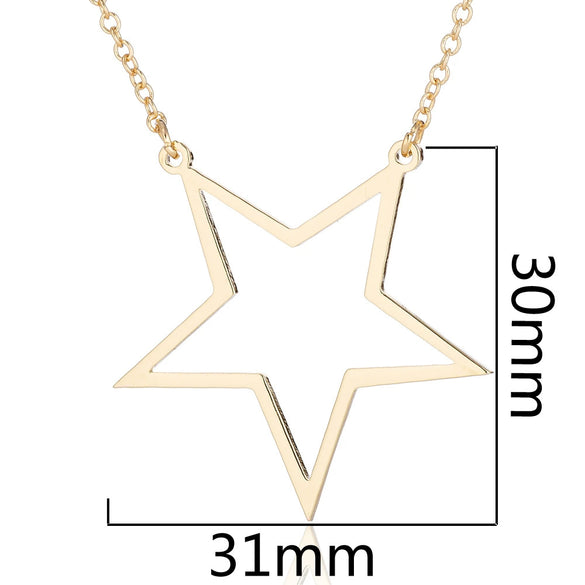 Minimalist Stainless Steel Geometric Star And Heart Pendant Necklace With Electroplated Finish For Women