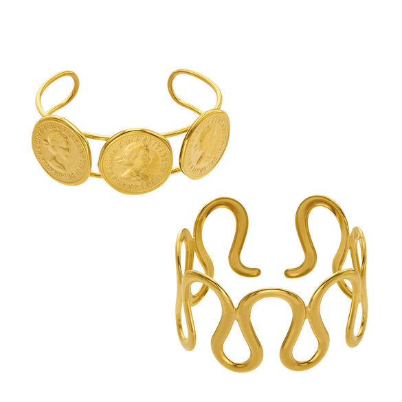 Minimalist Stainless Steel 18K Gold Plated Geometric Open Bracelet For Women Fashion Jewelry