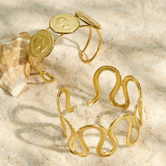 Minimalist Stainless Steel 18K Gold Plated Geometric Open Bracelet For Women Fashion Jewelry