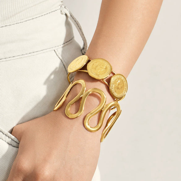 Minimalist Stainless Steel 18K Gold Plated Geometric Open Bracelet For Women Fashion Jewelry