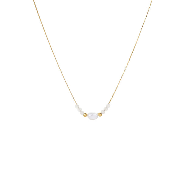 Minimalist Stainless Steel Necklace With Faux Pearl Pendant Geometric Design Electroplated For Women