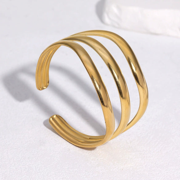 Minimalist Stainless Steel Open Bracelet For Women With Bold Geometric Design And Electroplated Finish