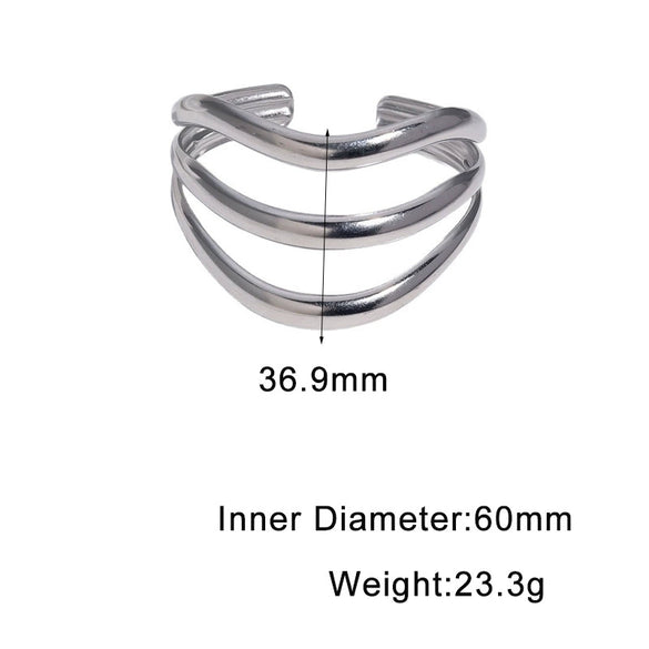 Minimalist Stainless Steel Open Bracelet For Women With Bold Geometric Design And Electroplated Finish