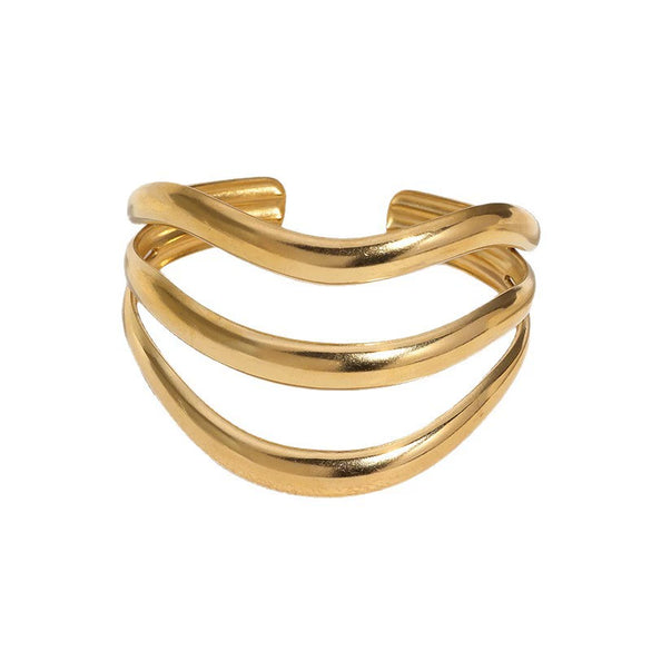 Minimalist Stainless Steel Open Bracelet For Women With Bold Geometric Design And Electroplated Finish