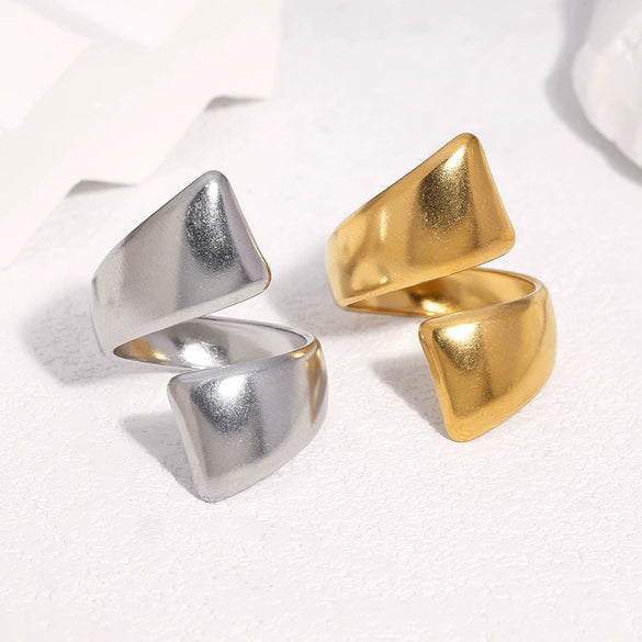 Minimalist Stainless Steel Open Ring For Women With Smooth Geometric Three Thick Line Design And Electroplated Finish