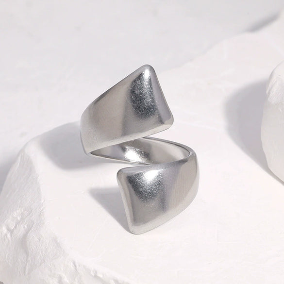 Minimalist Stainless Steel Open Ring For Women With Smooth Geometric Three Thick Line Design And Electroplated Finish