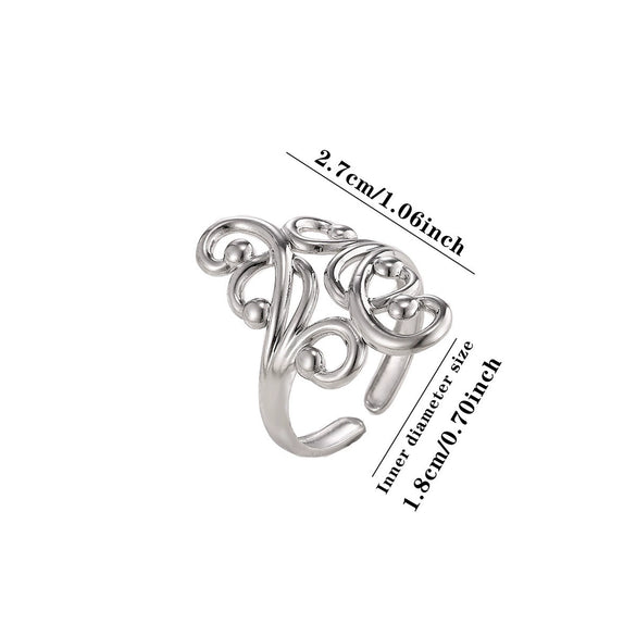 Minimalist Stainless Steel Open Ring With Sun Heart Floral And Animal Cutout Design White Gold Plated Adjustable Unisex Fashion Jewelry