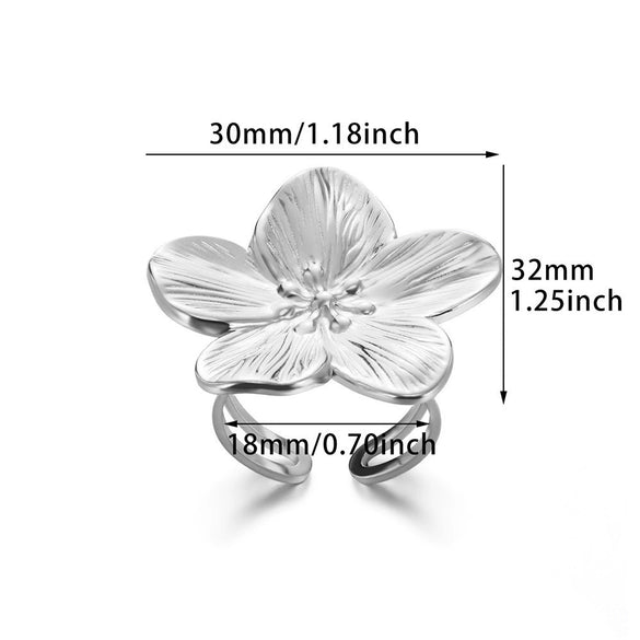Minimalist Stainless Steel Open Ring With Sun Heart Floral And Animal Cutout Design White Gold Plated Adjustable Unisex Fashion Jewelry
