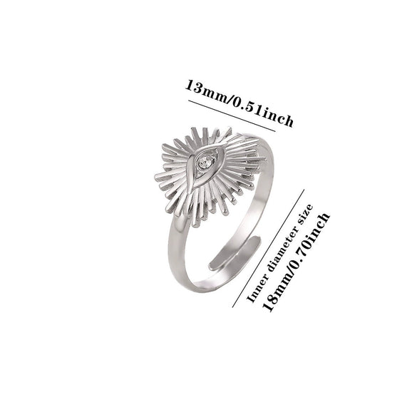 Minimalist Stainless Steel Open Ring With Sun Heart Floral And Animal Cutout Design White Gold Plated Adjustable Unisex Fashion Jewelry