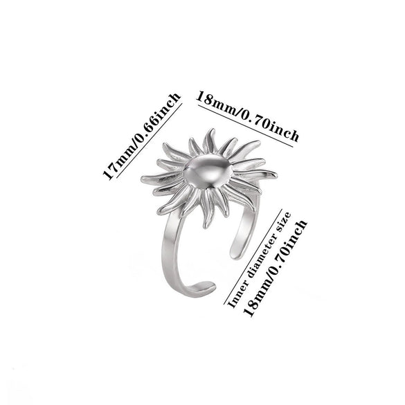 Minimalist Stainless Steel Open Ring With Sun Heart Floral And Animal Cutout Design White Gold Plated Adjustable Unisex Fashion Jewelry