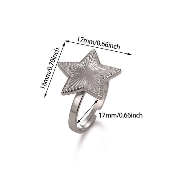 Minimalist Stainless Steel Open Ring With Sun Heart Floral And Animal Cutout Design White Gold Plated Adjustable Unisex Fashion Jewelry