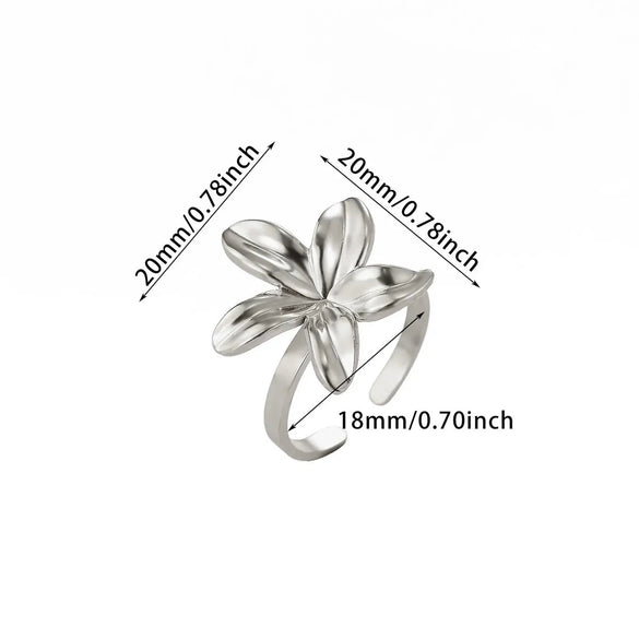 Minimalist Stainless Steel Open Ring With Sun Heart Floral And Animal Cutout Design White Gold Plated Adjustable Unisex Fashion Jewelry