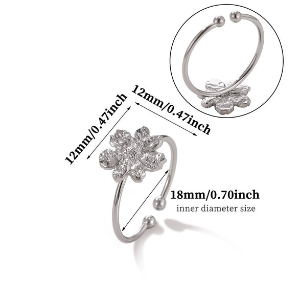 Minimalist Stainless Steel Open Ring With Sun Heart Floral And Animal Cutout Design White Gold Plated Adjustable Unisex Fashion Jewelry