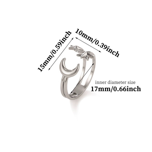 Minimalist Stainless Steel Open Ring With Sun Heart Floral And Animal Cutout Design White Gold Plated Adjustable Unisex Fashion Jewelry