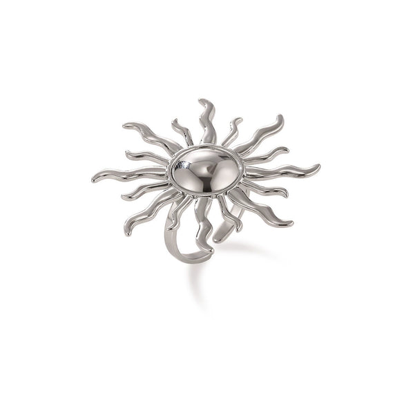 Minimalist Stainless Steel Open Ring With Sun Heart Floral And Animal Cutout Design White Gold Plated Adjustable Unisex Fashion Jewelry