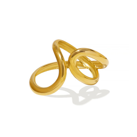 Minimalist Stainless Steel Ring With 18K Gold Double Water Drop Line Asymmetric Geometric Design Electroplated
